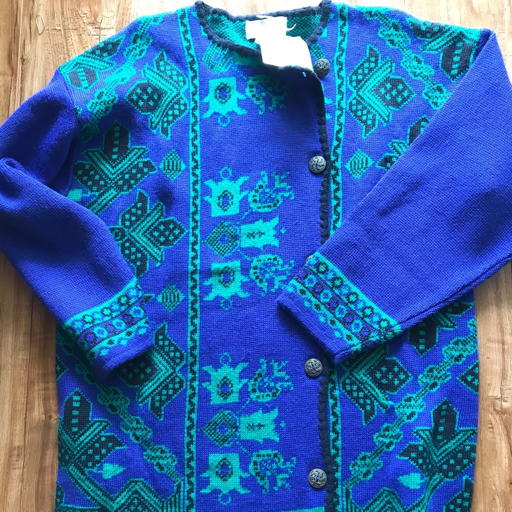 Vintage NWT Doncaster Cardigan Medium Blue Green